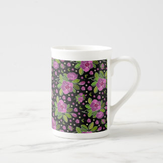Taza De Porcelana Patrón Floral Lila Rosa Verde Negro