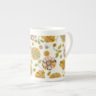 Taza De Porcelana Patrón floral retro de los 70