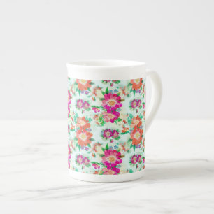 Taza De Porcelana Patrón Floral Vintage Brillante