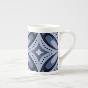 Taza De Porcelana Patrón geométrico azul estilo retro