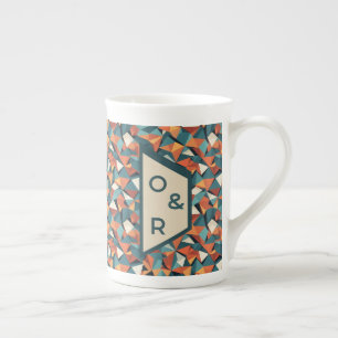 Taza De Porcelana Patrón geométrico de mediados de siglo en azul tur