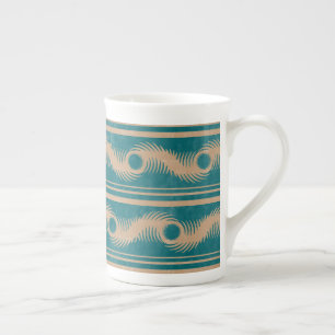 Taza De Porcelana Patrón geométrico rayado verde azulado y caramelo