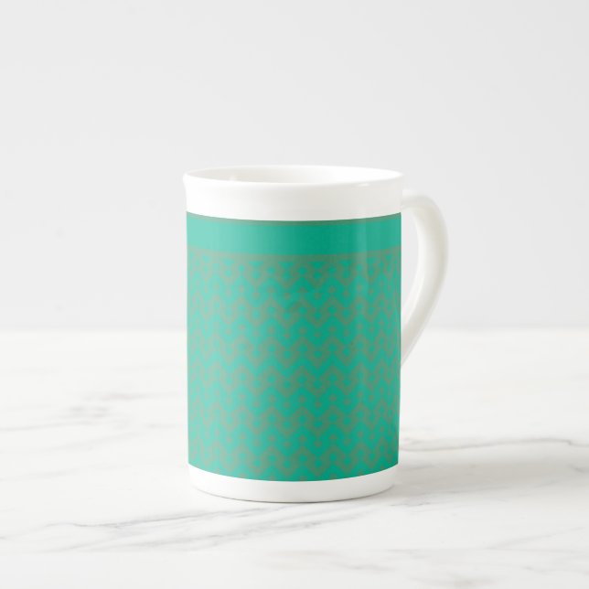 Taza De Porcelana Patrón geométrico verde esmeralda de dos tonos (Derecha)