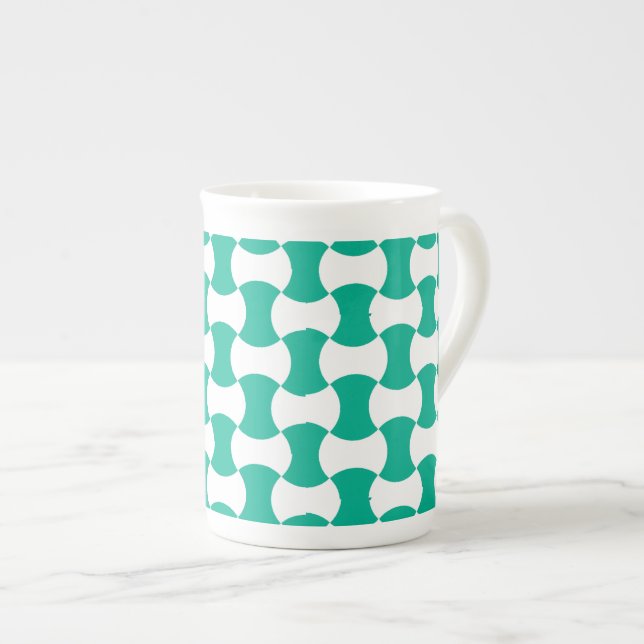 Taza De Porcelana Patrón geométrico verde y blanco esmeralda (Derecha)