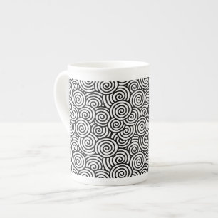 Taza De Porcelana Patrón giratorio japonés - blanco y negro