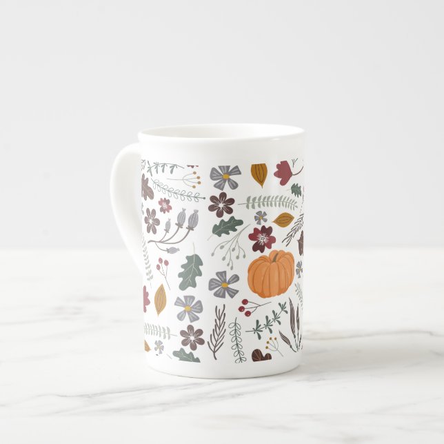 Taza De Porcelana Patrón gráfico contemporáneo de calabaza de otoño (Izquierda)