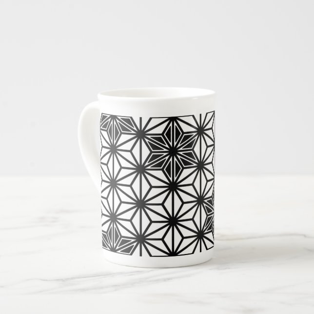 Taza De Porcelana Patrón japonés de Asanoha - blanco y negro (Izquierda)