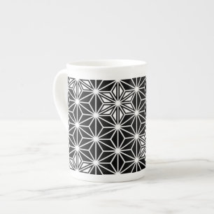 Taza De Porcelana Patrón japonés de Asanoha - blanco y negro