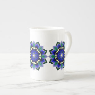 Taza De Porcelana Patrón Mandala 02 en azul oscuro