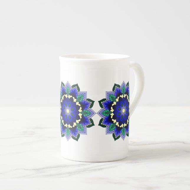 Taza De Porcelana Patrón Mandala 02 en azul oscuro (Derecha)