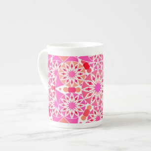 Taza De Porcelana Patrón Mandala, tonos rosas y corales