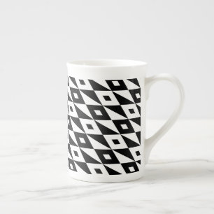 Taza De Porcelana Patrón moderno de diamante blanco negro retro