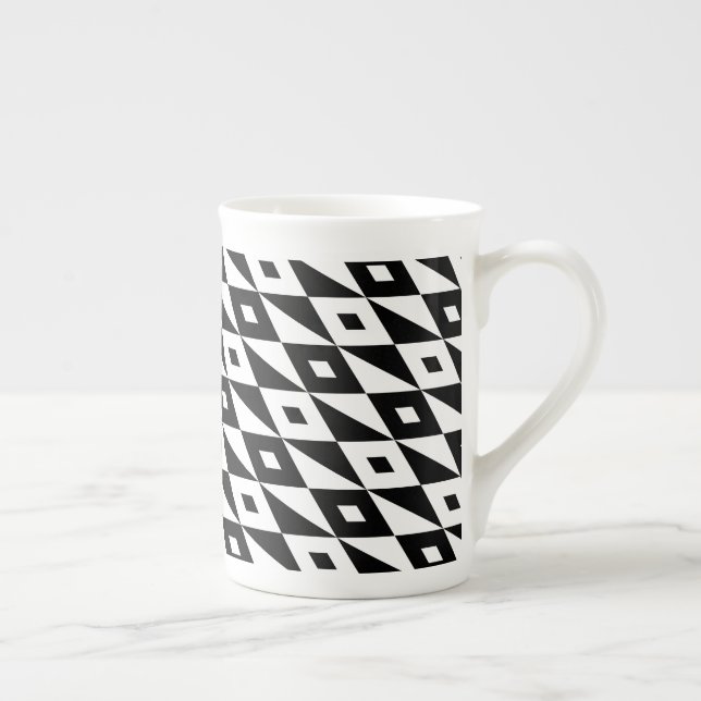 Taza De Porcelana Patrón moderno de diamante blanco negro retro (Derecha)