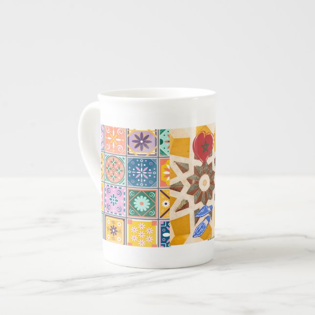 Taza De Porcelana Patrón mosaico de zellij azul y amarillo (Izquierda)