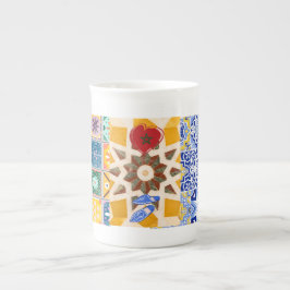 Taza De Porcelana Patrón mosaico de zellij azul y amarillo