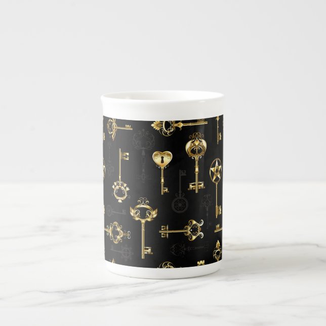 Taza De Porcelana Patrón sin inconvenientes con las teclas de oro (Frente)