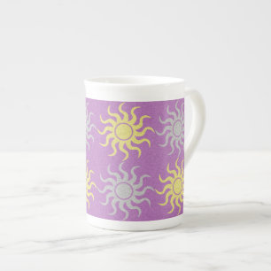 Taza De Porcelana Patrón solar púrpura y amarillo de porcelana de po
