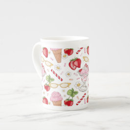 Taza De Porcelana Patrón Sundae de fresa