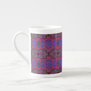 Taza De Porcelana Patrón Trippy Azul Ondulado y Rojo Arcoíris