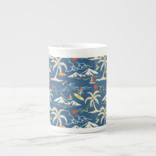 Taza De Porcelana Patrón Tropical Retro Surf