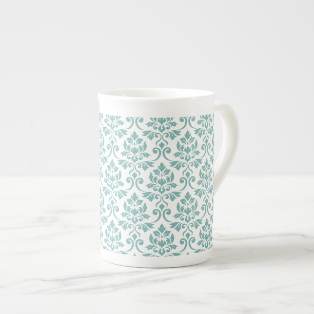 Taza De Porcelana Patrón Verde azulado de Feuille Damask (Derecha)
