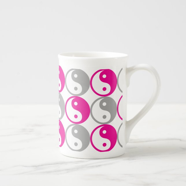 Taza De Porcelana Patrón yin yang rosa y gris (Derecha)