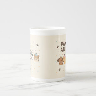 Taza De Porcelana Paw-ty Animal Cute Mascota Cumpleaños