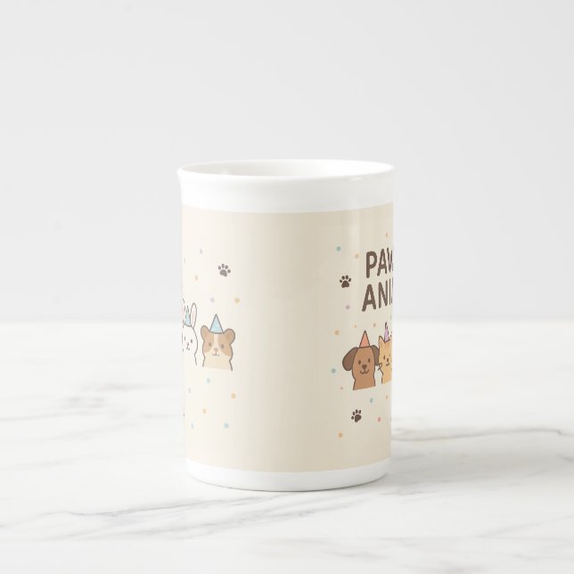 Taza De Porcelana Paw-ty Animal Cute Mascota Cumpleaños (Frente)
