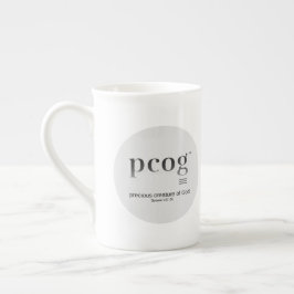 Taza De Porcelana pcog acronym; round full msg; blk-white color;
