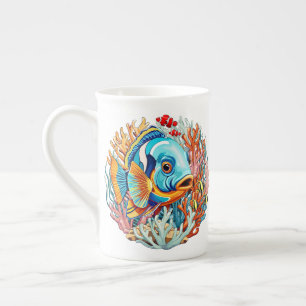 Taza De Porcelana Peces Tropicales Vibraciones Veraniegas Coloridas