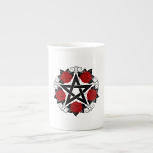 Taza De Porcelana Pentagram con rosas rojas