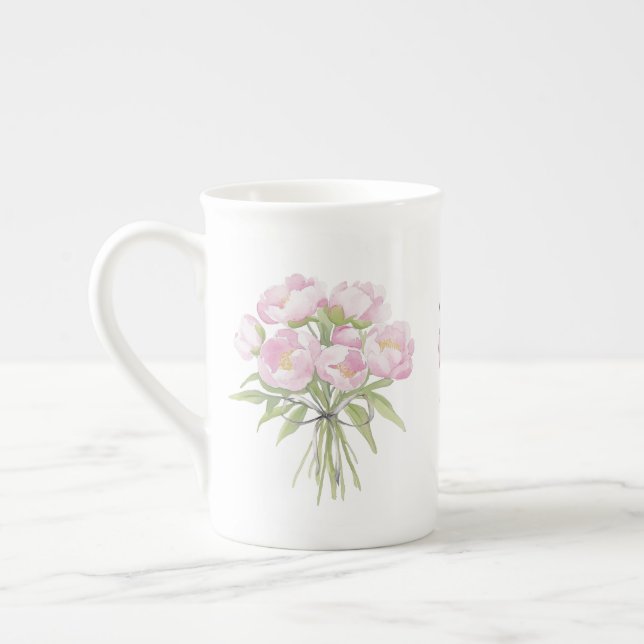 Taza De Porcelana Peonies rosados con arco fino (Izquierda)