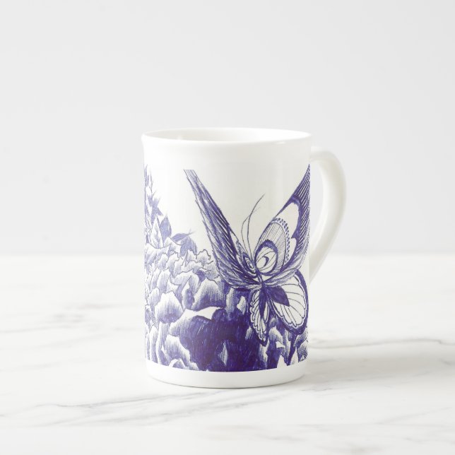 Taza De Porcelana "Peony del beso de la mariposa" (Derecha)