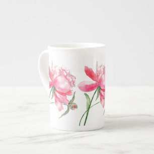 Taza De Porcelana Peony Pink Mug Cup Bone China