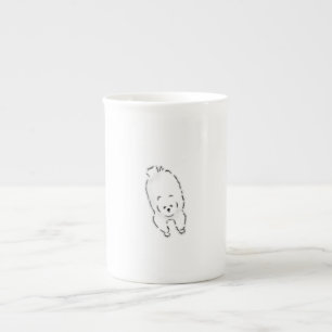 Taza De Porcelana Perro blanco esponjoso y lindo dibujado a mano aco