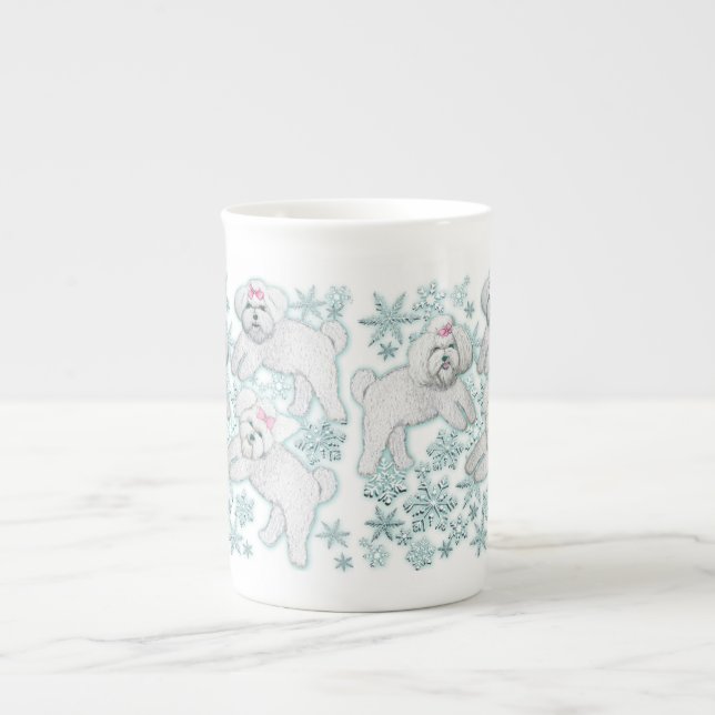 Taza De Porcelana Perro boloñés y perro frito Bichon Snowflake (Frente)