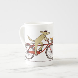 Taza De Porcelana Perro ciclista con amigo ardilla - Arte animal div