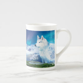 Taza De Porcelana Perro Husky personalizado con montañas