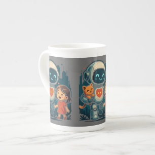 Taza De Porcelana Personajes de IA y Robot – Colección de Diseño Fut