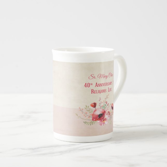 Taza De Porcelana Personalice, 40º aniversario monja, rosa y (Derecha)