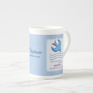 Taza De Porcelana Personaliza, Paloma del Bautismo de Adulto en Azul