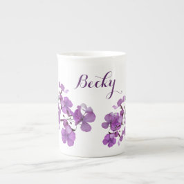 Taza De Porcelana Personalizable Becky nombre monograma morado flora