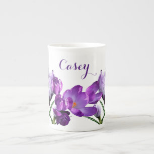 Taza De Porcelana Personalizable Casey nombre bonito flor púrpura di