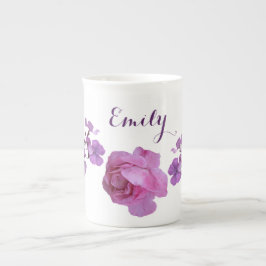 Taza De Porcelana Personalizable Emily nombre rosa rosa morado flora