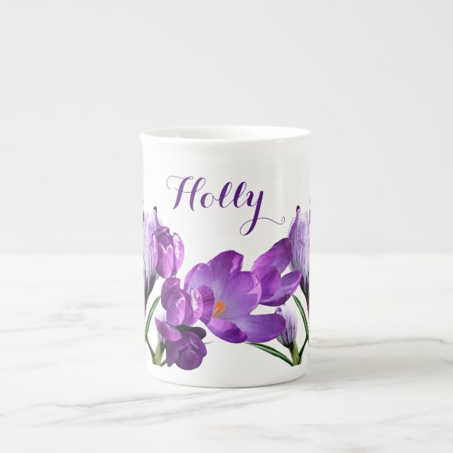 Taza De Porcelana Personalizable Holly nombre bonito morado floral d (Frente)