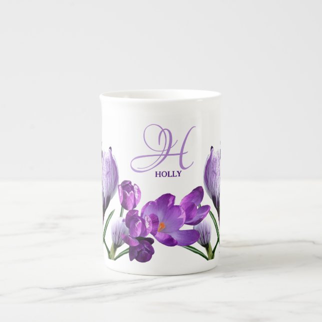 Taza De Porcelana Personalizable Holly nombre flores moradas boho mo (Frente)