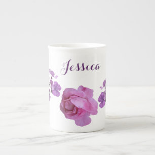 Taza De Porcelana Personalizable Jessica nombre rosa púrpura floral