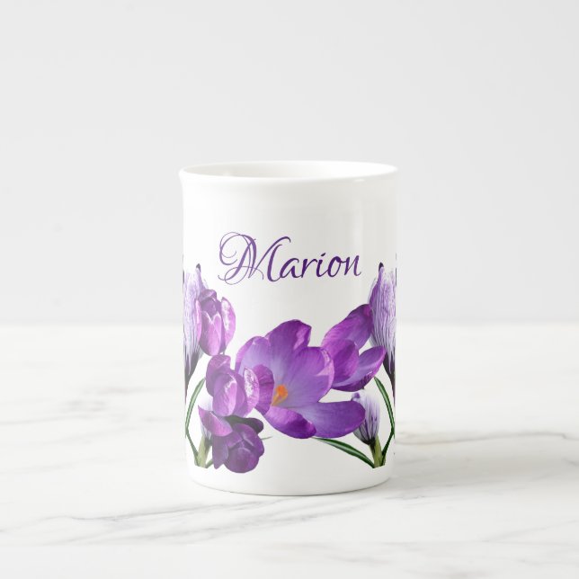 Taza De Porcelana Personalizable Marion nombre violeta flor boho mod (Frente)
