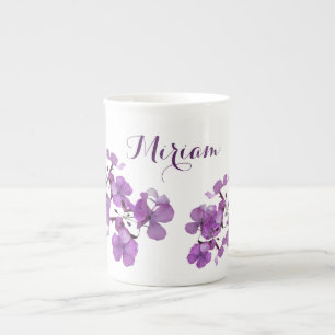 Taza De Porcelana Personalizable Miriam nombre monograma morado flor