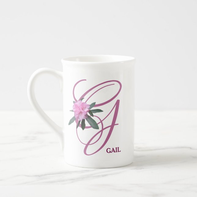 Taza De Porcelana Personalizable Nombre de la cola Monograma Flores  (Izquierda)
